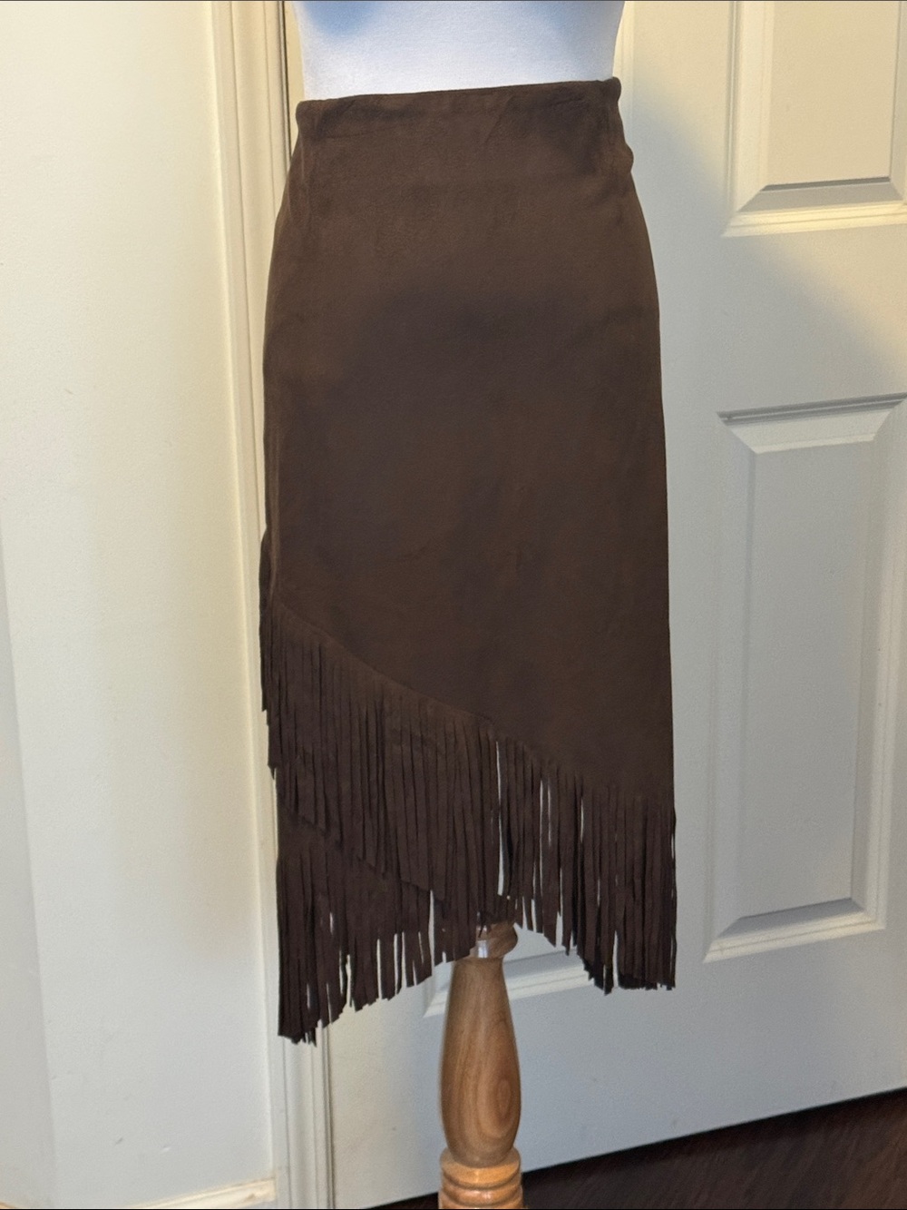 metrostyle Brown Asymmetrical Fringe Midi Skirt